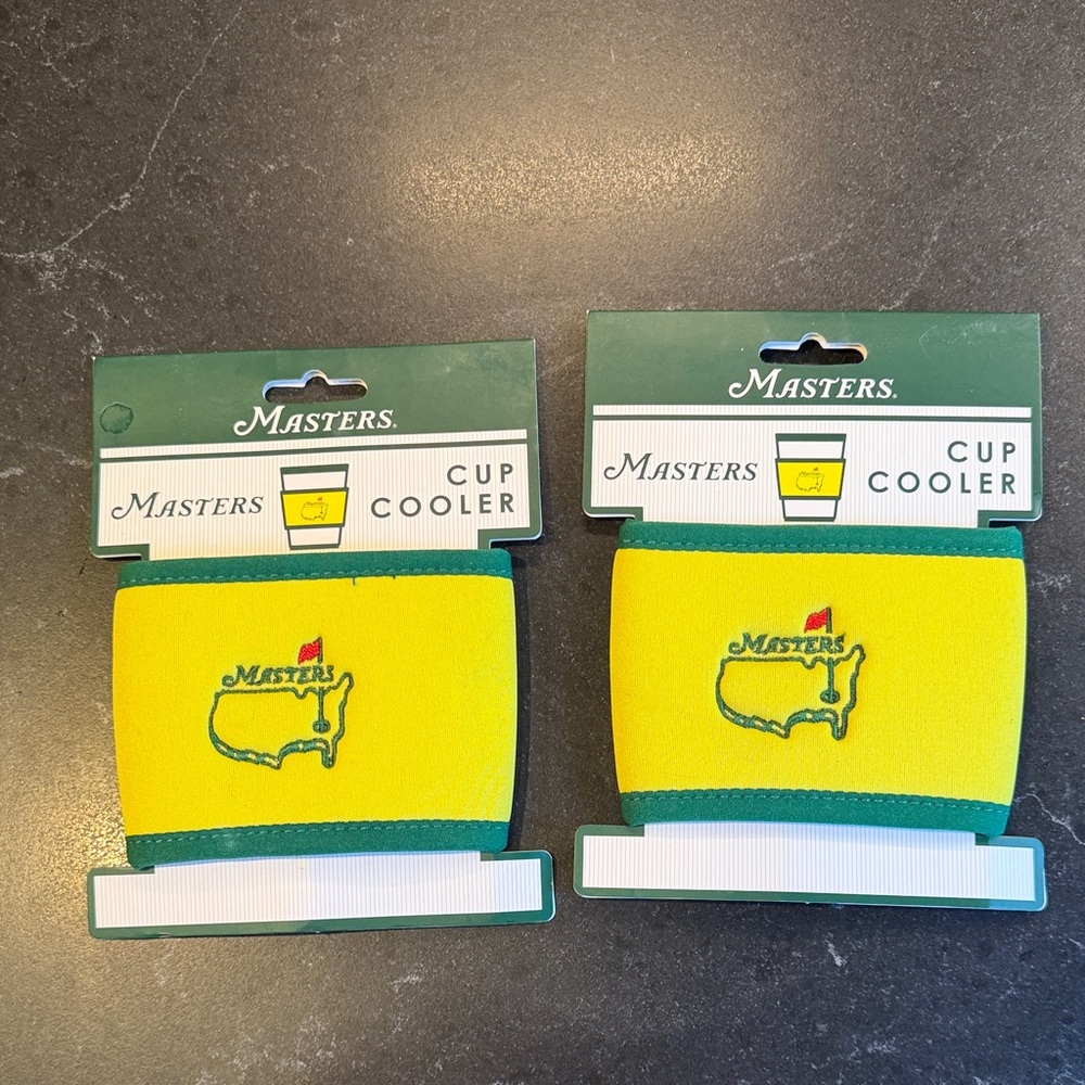Masters Yellow and Green Cup Cooler Koozie - Pair